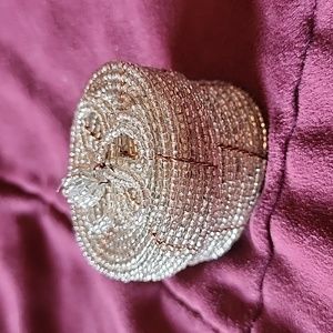 White glass bead and wire small basket